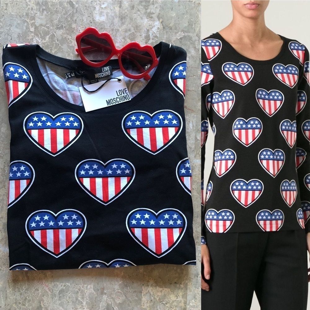 Love Moschino Heart Flag Print Long Sleeve Top